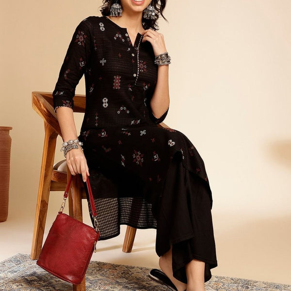 Anouk Black Ethnic Motifs Printed Round Neck Gotta Patti Cotton Straight Kurta - Distacart