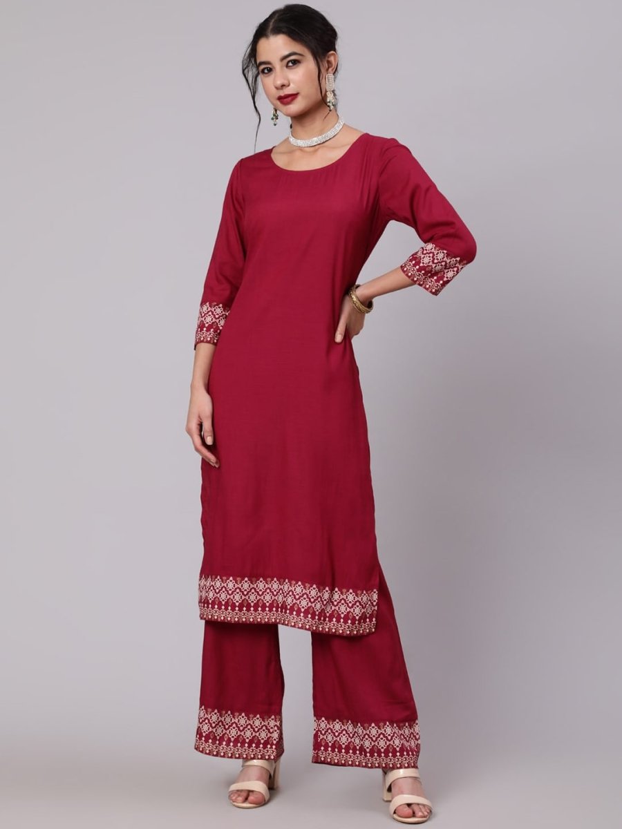 Aks Ethnic Motifs Printed Round Neck Kurta with Palazzos - Distacart