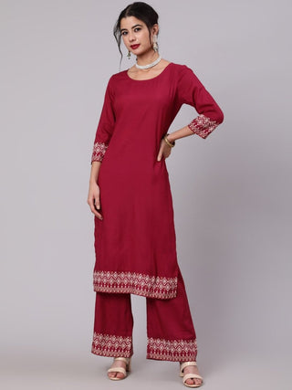 Aks Ethnic Motifs Printed Round Neck Kurta with Palazzos - Distacart