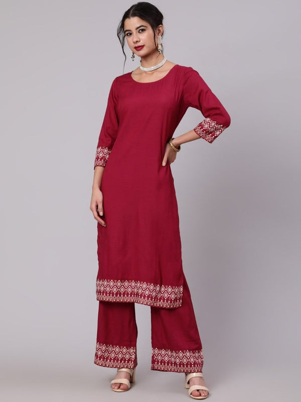 Aks Ethnic Motifs Printed Round Neck Kurta with Palazzos - Distacart