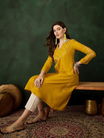 Thumbnail for Sangria Floral Embroidered Thread Work Cotton A-Line Kurta