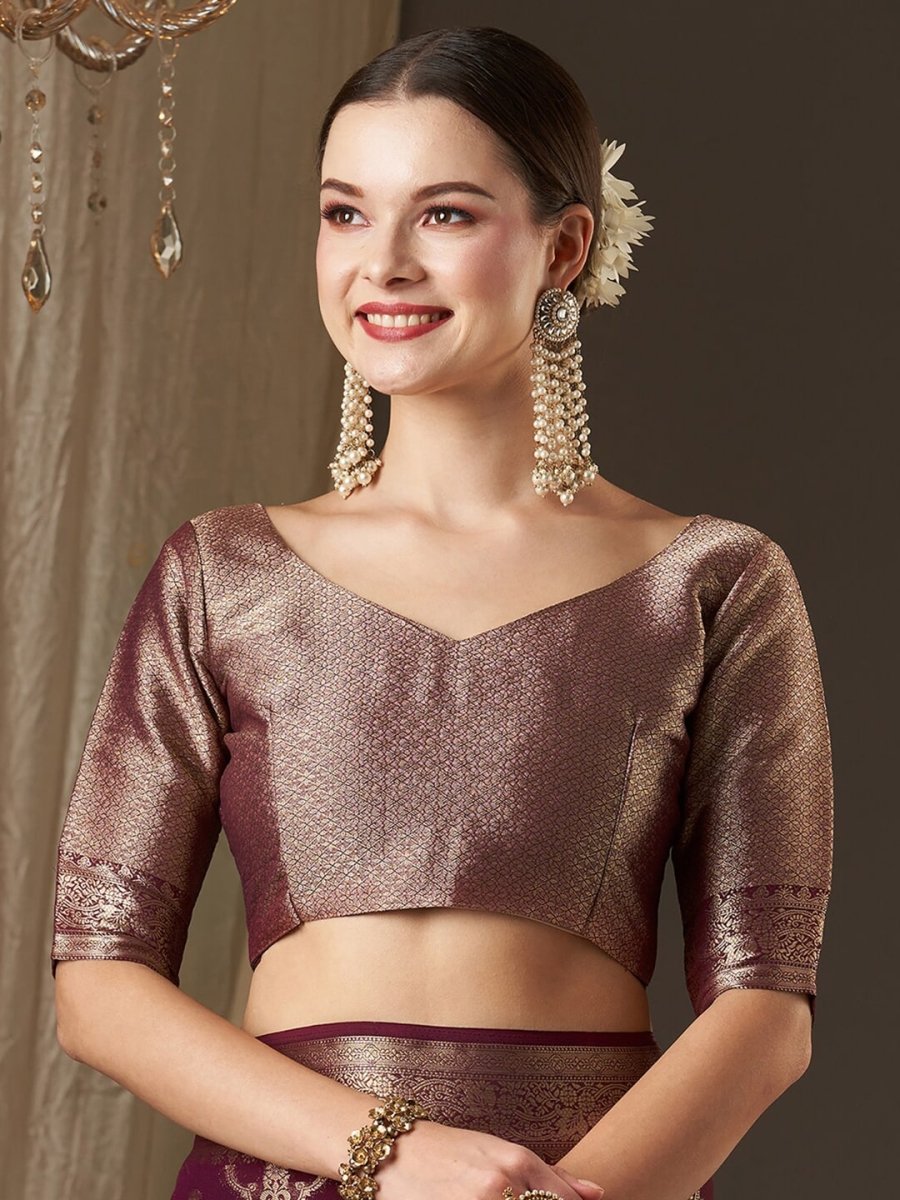 Anouk Purple & Gold-Toned Woven Design Zari Pure Georgette Kanjeevaram Saree - Distacart