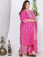Thumbnail for Swasti Plus Size Leheriya Printed Gotta Patti Pure Cotton Kurta With Trousers & Dupatta