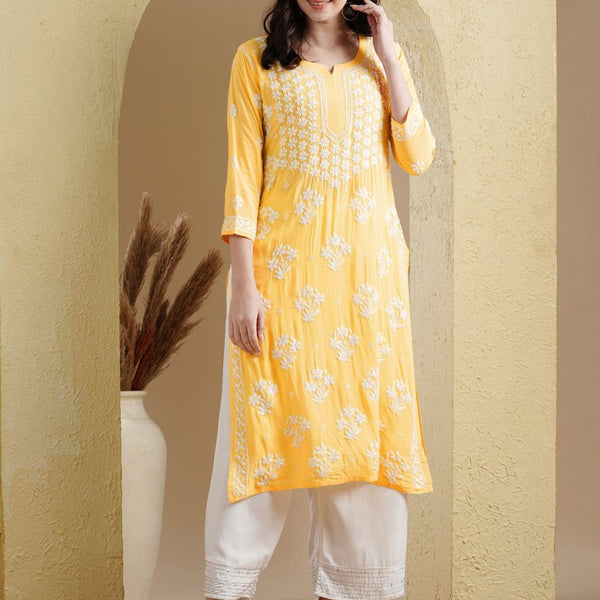 ADA Floral Lucknowi Chikankari Straight Kurta - Distacart