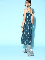 Thumbnail for Ode by House of Pataudi Tranquil Teal Fit & Flare Kurta - Distacart