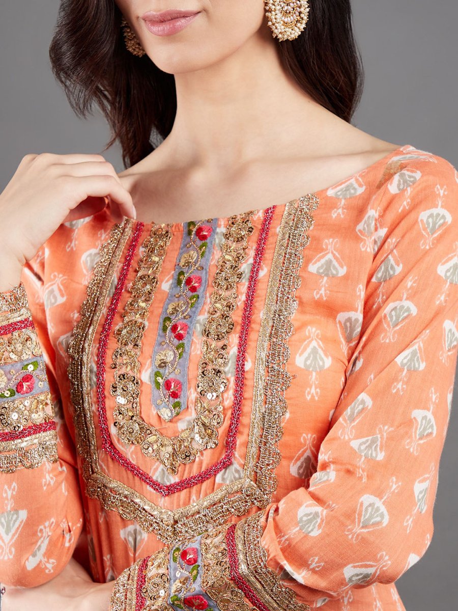 Aks Ethnic Motifs Printed Sequinned Pure Cotton A Line Kurta - Distacart