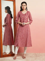 Thumbnail for Aks Ethnic Motifs Embroidered Mirror Work Detailed Cotton Straight Kurta - Distacart