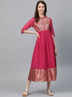 Thumbnail for AURELIA Women Pink & Golden Printed A-Line Dress