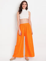 Thumbnail for TAG 7 Women Orange & Navy Blue Set of 2 Flared Ethnic Palazzos