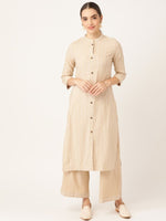 Thumbnail for Anouk Women Beige Pure Cotton Striped Kurta with Palazzos