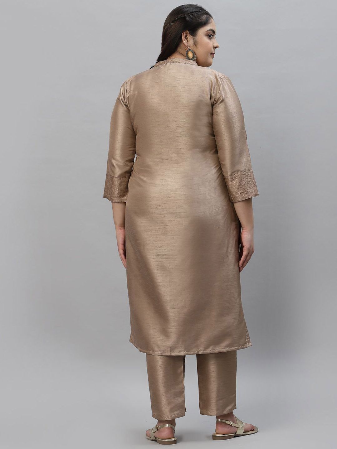 Sztori Plus Size Mandarin Collar Straight Kurta With Trousers - Distacart