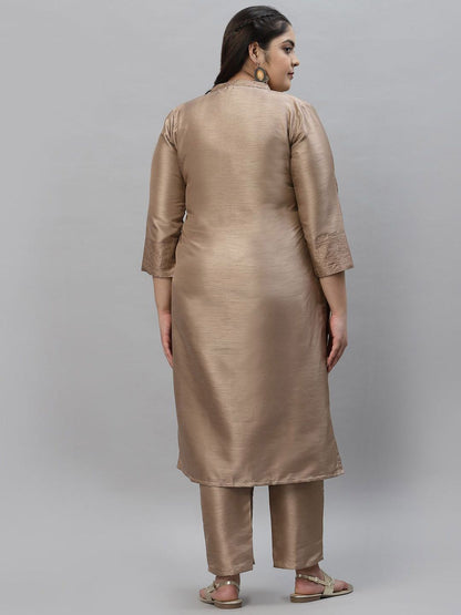 Sztori Plus Size Mandarin Collar Straight Kurta With Trousers - Distacart