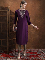 Thumbnail for Vishudh Magenta Floral Yoke Design Embroidered Straight Kurta