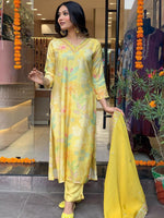 Thumbnail for Kalini Floral Printed Sequinned Straight Kurta & Trousers With Dupatta - Distacart
