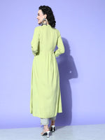 Thumbnail for All About You Women Green Floral Embroidered Mirror Work Floral Anarkali Kurta - Distacart