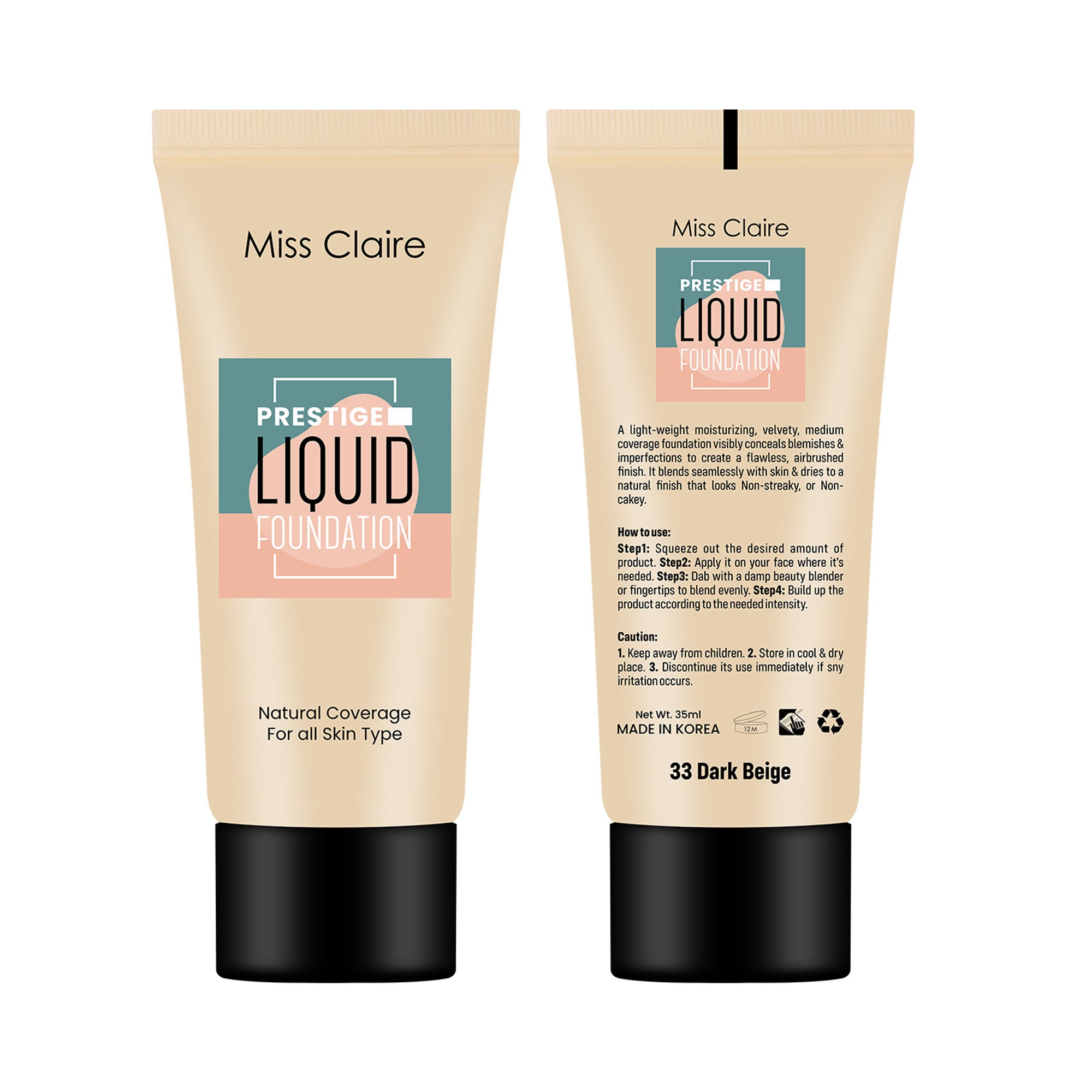 Miss Claire Prestige Liquid Foundation Natural Coverage - 33 Dark Beige