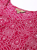Thumbnail for Anouk Women Pink & White Bandhani Printed Pure Cotton Kurta with Trousers - Distacart