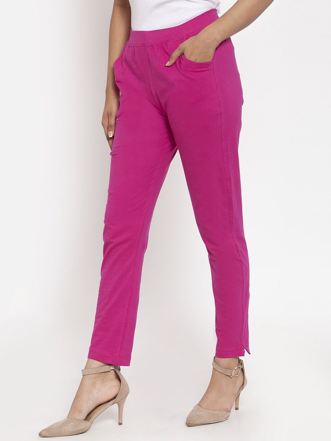 TAG 7 Women Magenta Solid Ankle-Length Leggings - Distacart