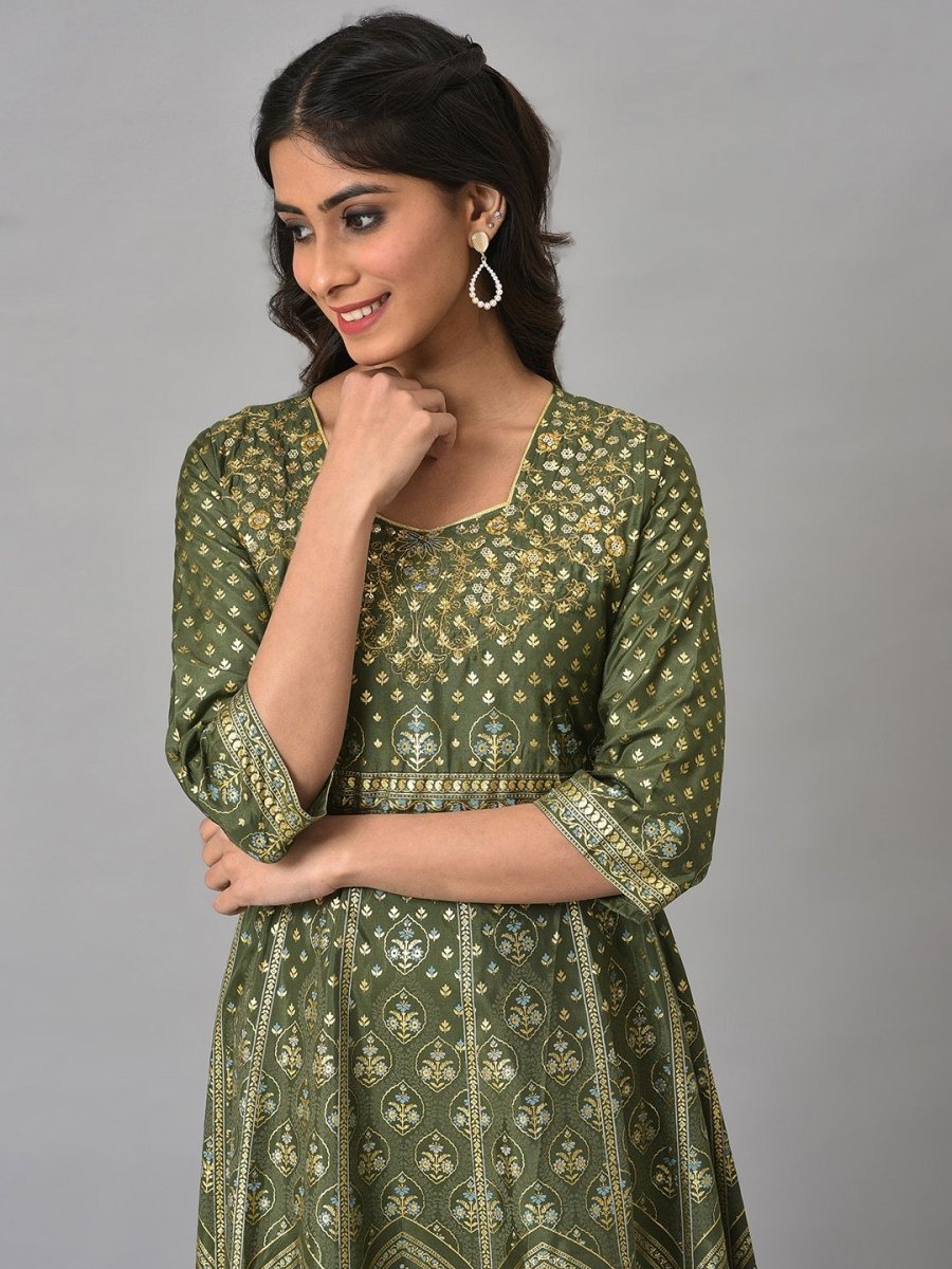 AURELIA Ethnic Motifs Printed Midi Ethnic Dress - Distacart