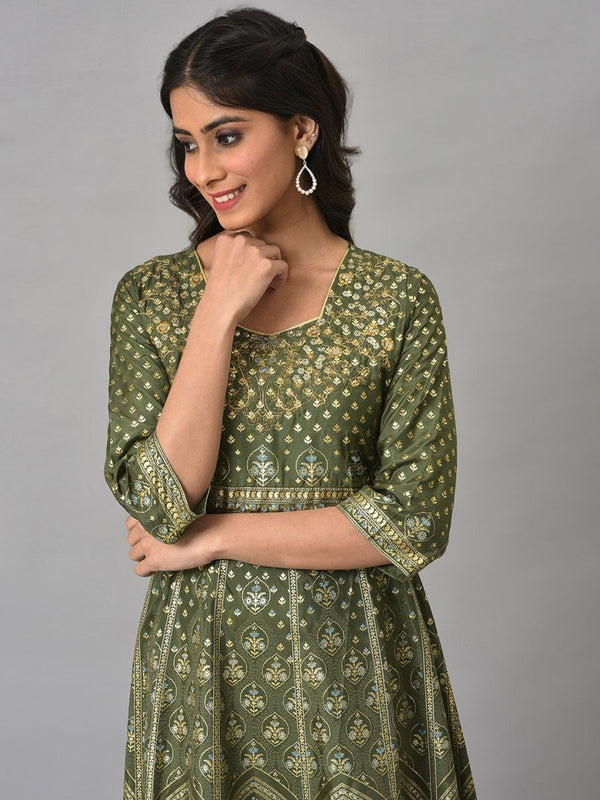 AURELIA Ethnic Motifs Printed Midi Ethnic Dress