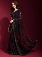 Thumbnail for Anouk Black & Pink Embellished Sequinned Pure Georgette Saree - Distacart