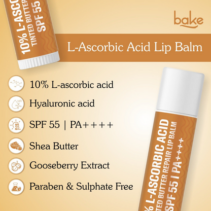 Bake 10% L-Ascorbic Acid Tinted Butter Brightening Lip Balm SPF 55 PA++++ - Distacart