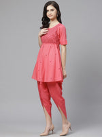 Thumbnail for ADA Women Pink Chikankari Embroidered Sustainable Kurti with Dhoti Pants - Distacart