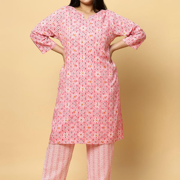 Sztori Plus Size Ethnic Motifs Printed Pure Cotton Kurta & Trouser - Distacart