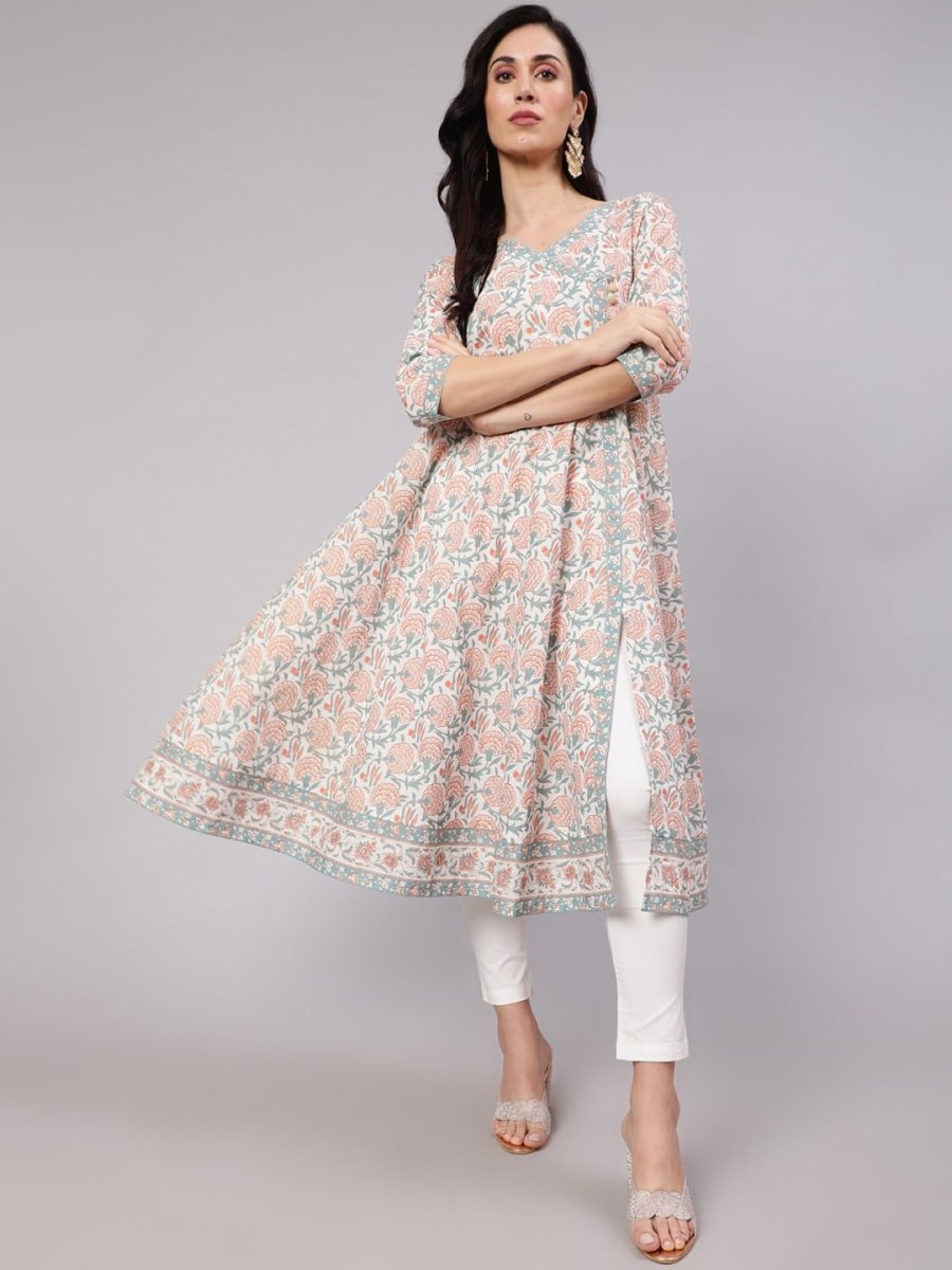 Aks Floral Printed Cotton Anarkali Kurta - Distacart
