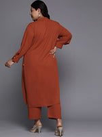 Thumbnail for Sztori Plus Size Mandarin Collar Straight Kurta With Trouser - Distacart