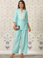 Thumbnail for Ode by House of Pataudi Ethnic Motifs Yoke Design Mirror Work Straight Kurta - Distacart