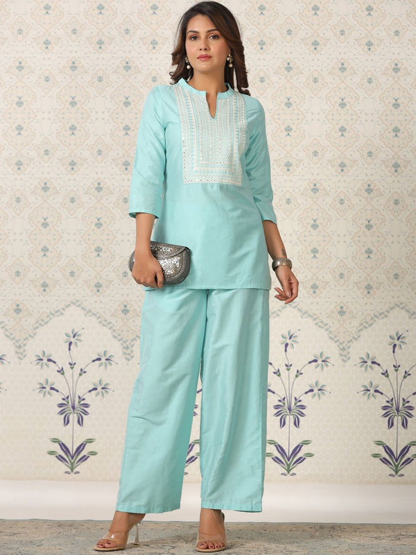 Ode by House of Pataudi Ethnic Motifs Yoke Design Mirror Work Straight Kurta - Distacart