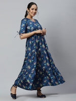 Thumbnail for AURELIA Women Blue Floral Satin Maxi Dress - Distacart