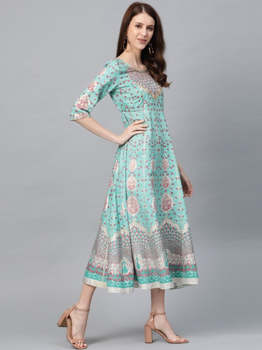 AURELIA Women Blue & Pink Printed A-Line Dress - Distacart