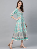 Thumbnail for AURELIA Women Blue & Pink Printed A-Line Dress - Distacart