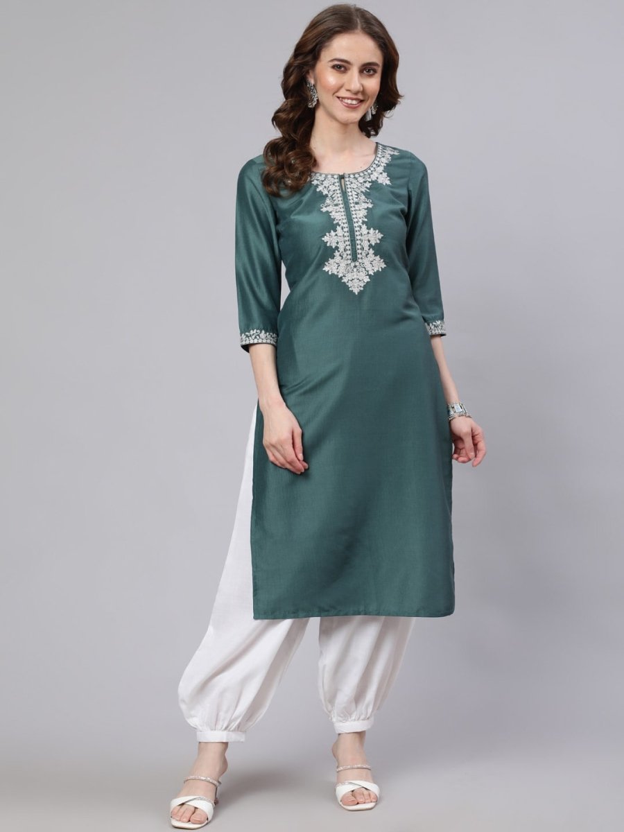 Aks Floral Yoke Design Thread Work Silk Kurta - Distacart
