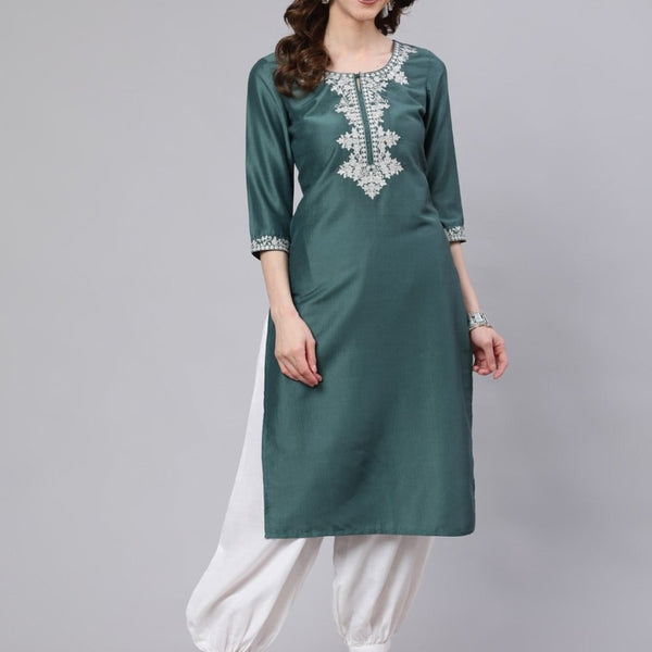 Aks Floral Yoke Design Thread Work Silk Kurta - Distacart