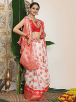 Thumbnail for Astita Linen Cotton Red & White Saree