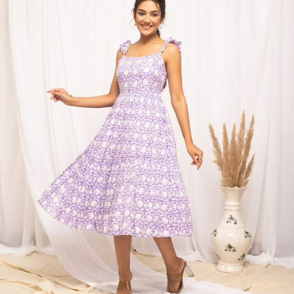 FIORRA Women's Lavender Cotton Floral Printed Dress - Distacart