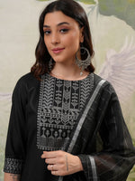 Thumbnail for Vishudh Black Printed Regular Kurta with Trouser & Dupatta