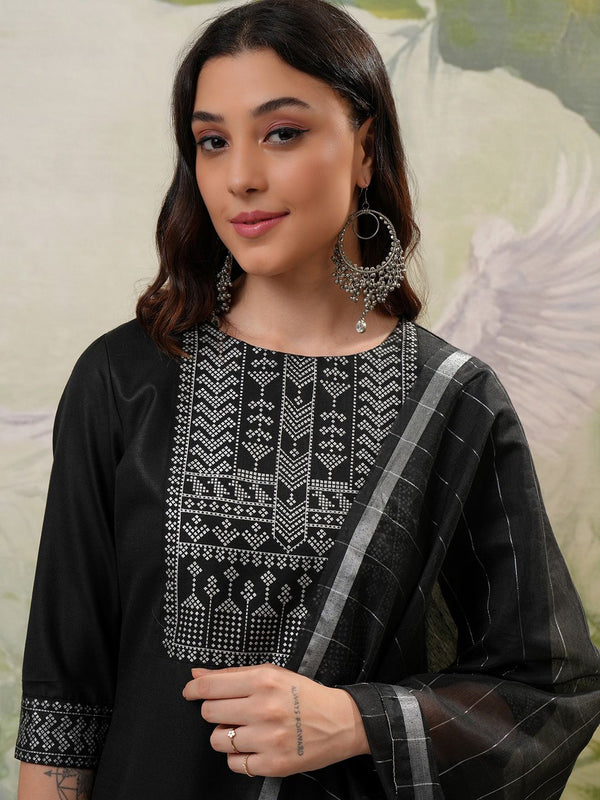 Vishudh Black Printed Regular Kurta with Trouser & Dupatta