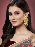 Thumbnail for Mandala Pattern Floral Pink and Yellow Meenakari Drop Earrings for Womens by House of Ree - Distacart