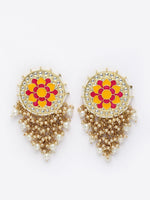 Thumbnail for Mandala Pattern Floral Pink and Yellow Meenakari Drop Earrings for Womens by House of Ree - Distacart