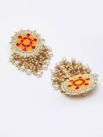 Thumbnail for Mandala Pattern Floral Pink and Yellow Meenakari Drop Earrings for Womens by House of Ree - Distacart