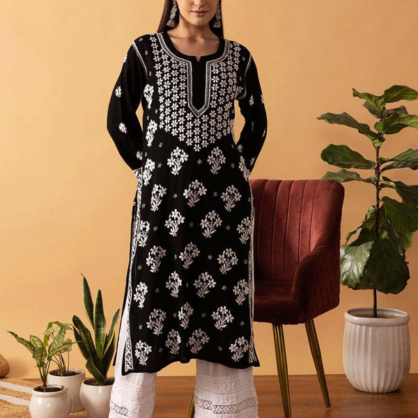 ADA Floral Printed Lucknowi Chikankari Kurta - Distacart