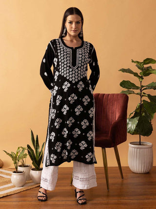 ADA Floral Printed Lucknowi Chikankari Kurta - Distacart
