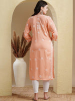 Thumbnail for ADA Ethnic Motifs Embroidered Lucknowi Chikankari Detailed Modal Cotton Straight Kurta - Distacart