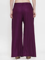 Thumbnail for TAG 7 Women Purple Solid Wide Leg Palazzos