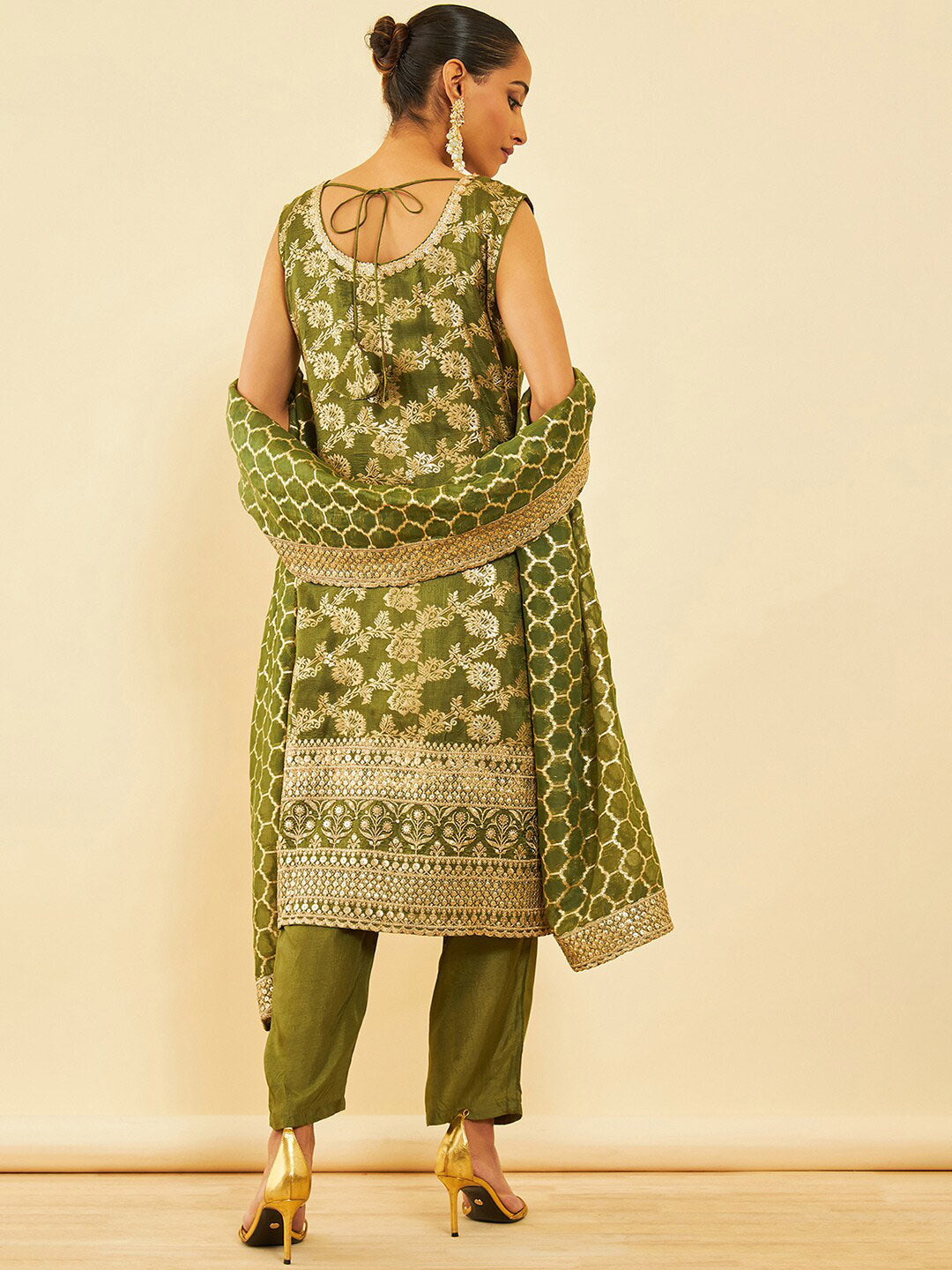 Soch Women Ethnic Motifs Woven Design Straight Sequinned Kurta with Trousers & Dupatta - Distacart