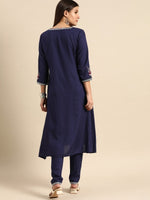 Thumbnail for All About You Women Navy Blue Embroidered Kurta with Trousers - Distacart